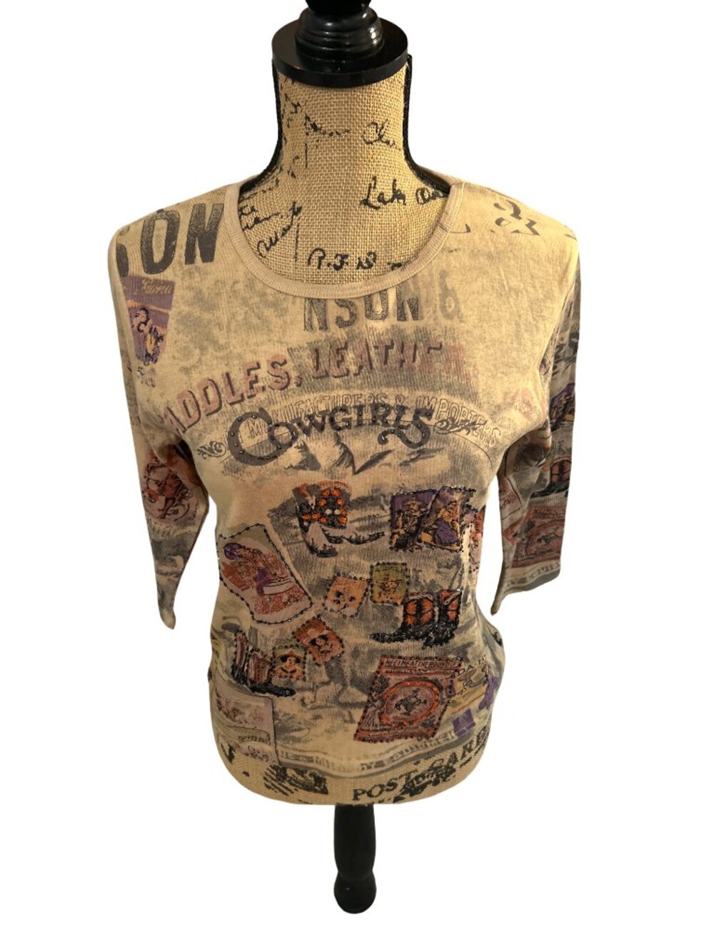 NWT Take Two Clothing Co Western Cowgirl Sequin Graphic Top Size M
